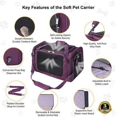 Show full view: EliteField Deluxe Soft-Sided Airline-Approved Dog & Cat Carrier Bag, Purple, 20-in slide 5 of 8