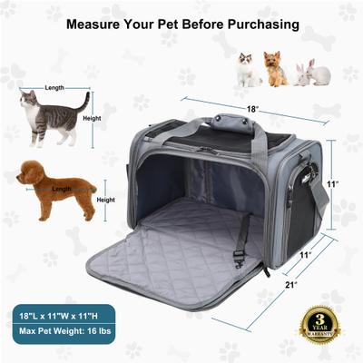 Show full view: EliteField Deluxe Soft-Sided Airline-Approved Dog & Cat Carrier Bag, Gray, 18-in slide 7 of 9