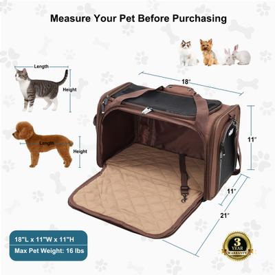 Show full view: EliteField Deluxe Soft-Sided Airline-Approved Dog & Cat Carrier Bag, Brown, 18-in slide 7 of 9