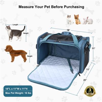 Show full view: EliteField Deluxe Soft-Sided Airline-Approved Dog & Cat Carrier Bag, Blue Gray, 18-in slide 7 of 9