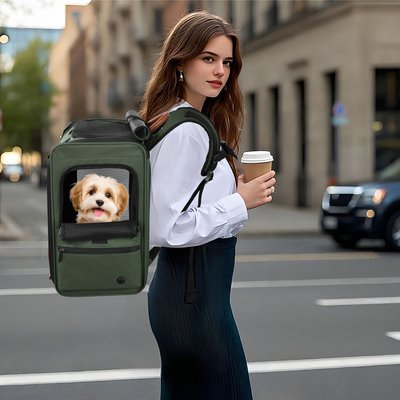 EliteField EliteField Deluxe Airline-Approved Backpack Dog & Cat Carrier, Army Green, Large
