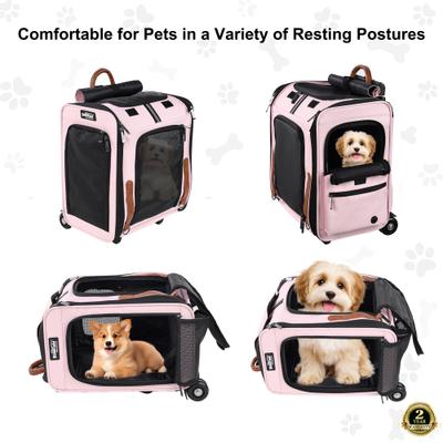 Show full view: EliteField Deluxe Airline-Approved Rolling Backpack Dog & Cat Carrier, Pink, Medium slide 2 of 6