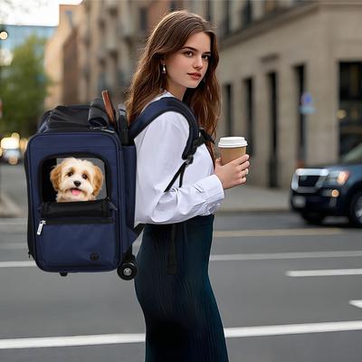 Show full view: EliteField Deluxe Airline-Approved Rolling Backpack Dog & Cat Carrier, Navy Blue, Large slide 5 of 6