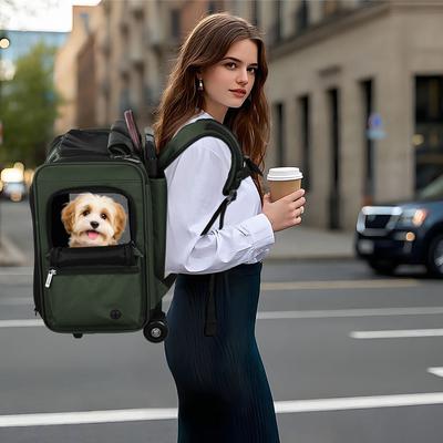 Show full view: EliteField Deluxe Airline-Approved Rolling Backpack Dog & Cat Carrier, Army Green, Large slide 5 of 6