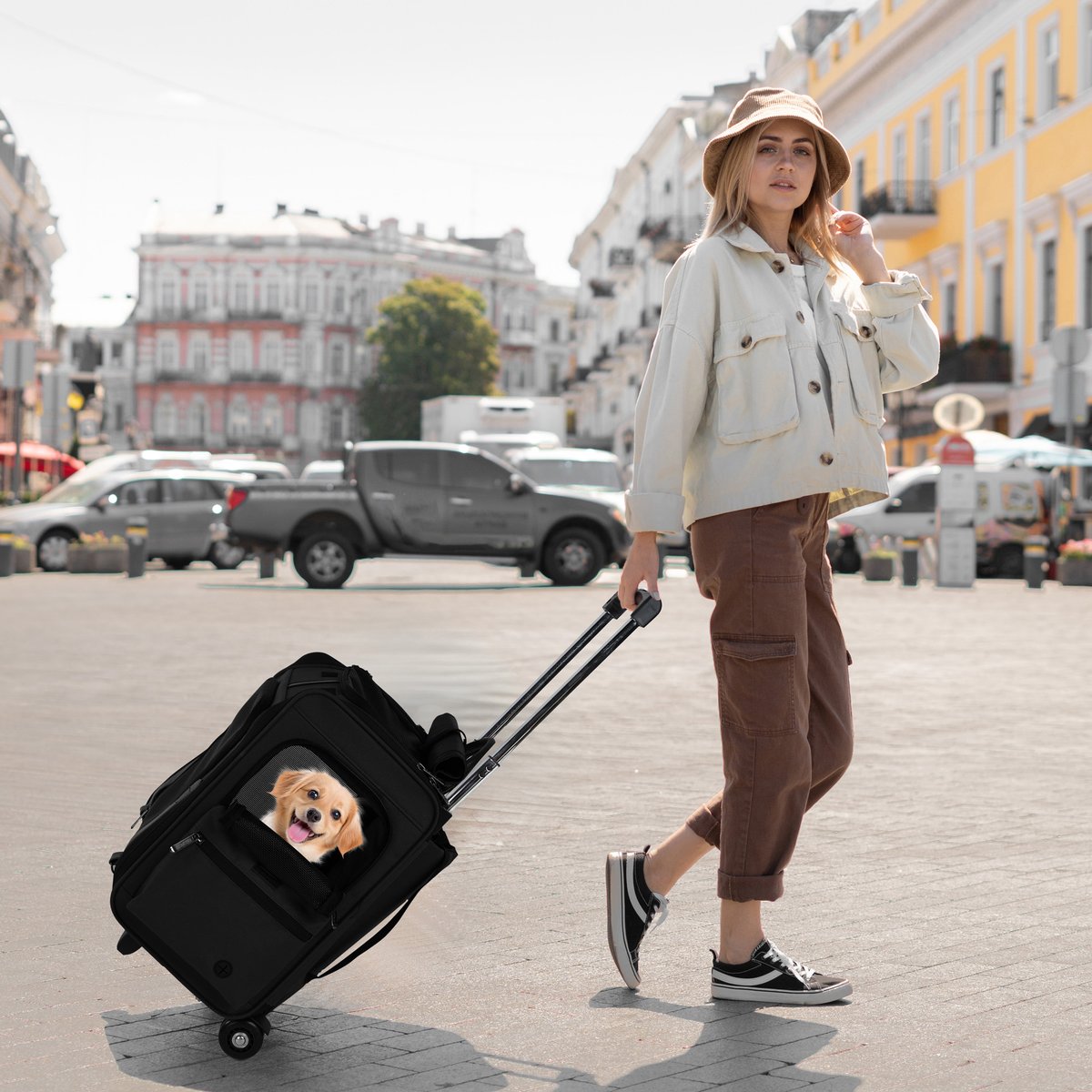 EliteField Deluxe Airline-Approved Rolling Backpack Dog & Cat Carrier, Black, Medium