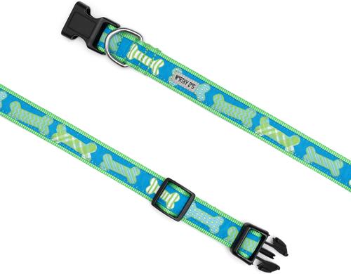 Show full view: The Worthy Dog Preppy Bones Dog Collar, Blue, Large: 14 to 20-in neck, 1-in wide slide 4 of 5