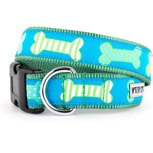 The Worthy Dog Preppy Bones Dog Collar, Blue, Medium: 11 to 17-in neck, 1-in wide