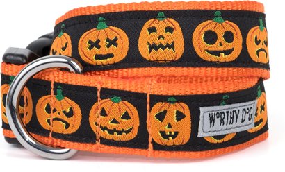 The Worthy Dog Jack-O-Lantern Dog Collar, Black, Medium: 11 to 17-in neck, 1-in wide