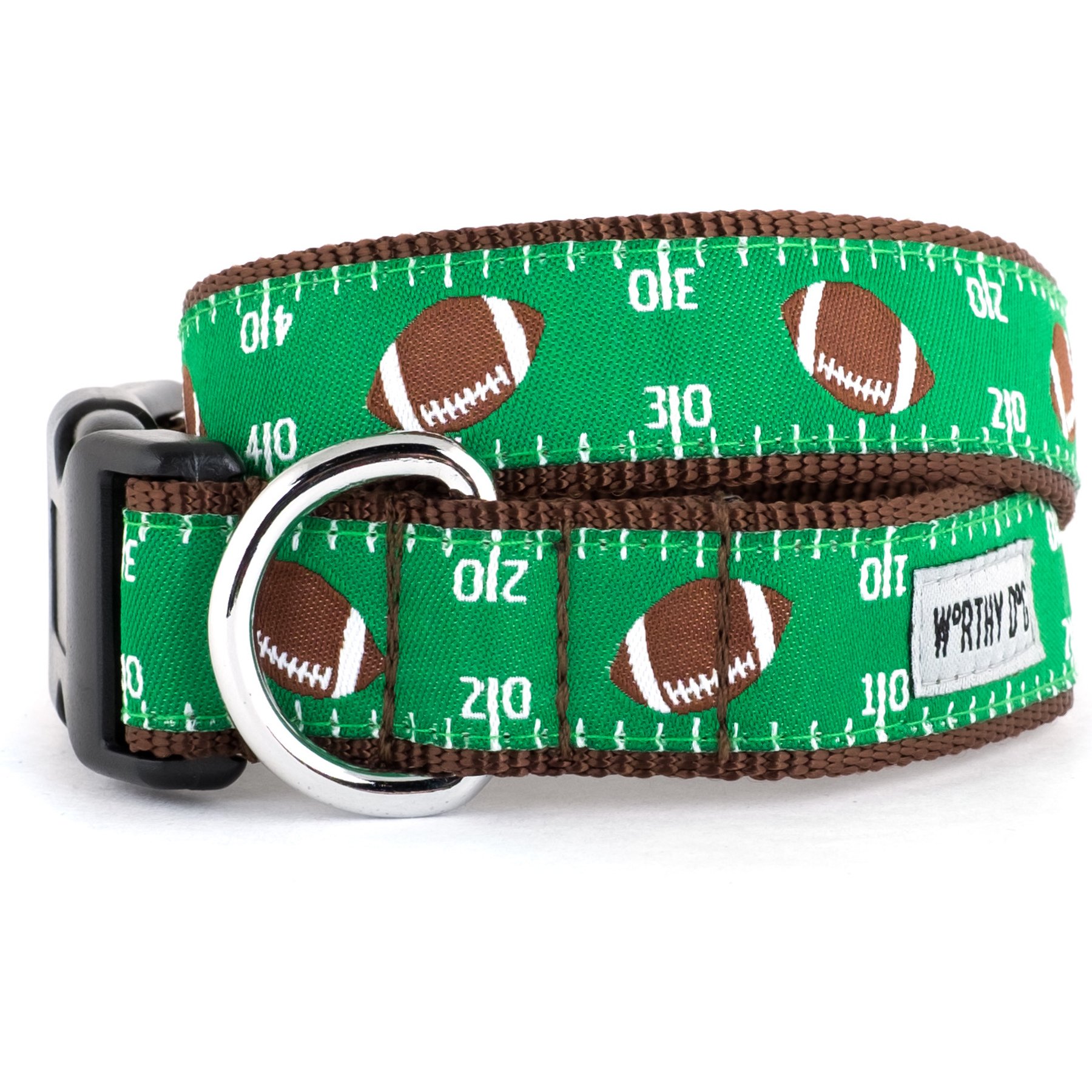The Worthy Dog Football Field Dog Collar, Green, X-Large: 17 to 23-in neck, 1-in wide