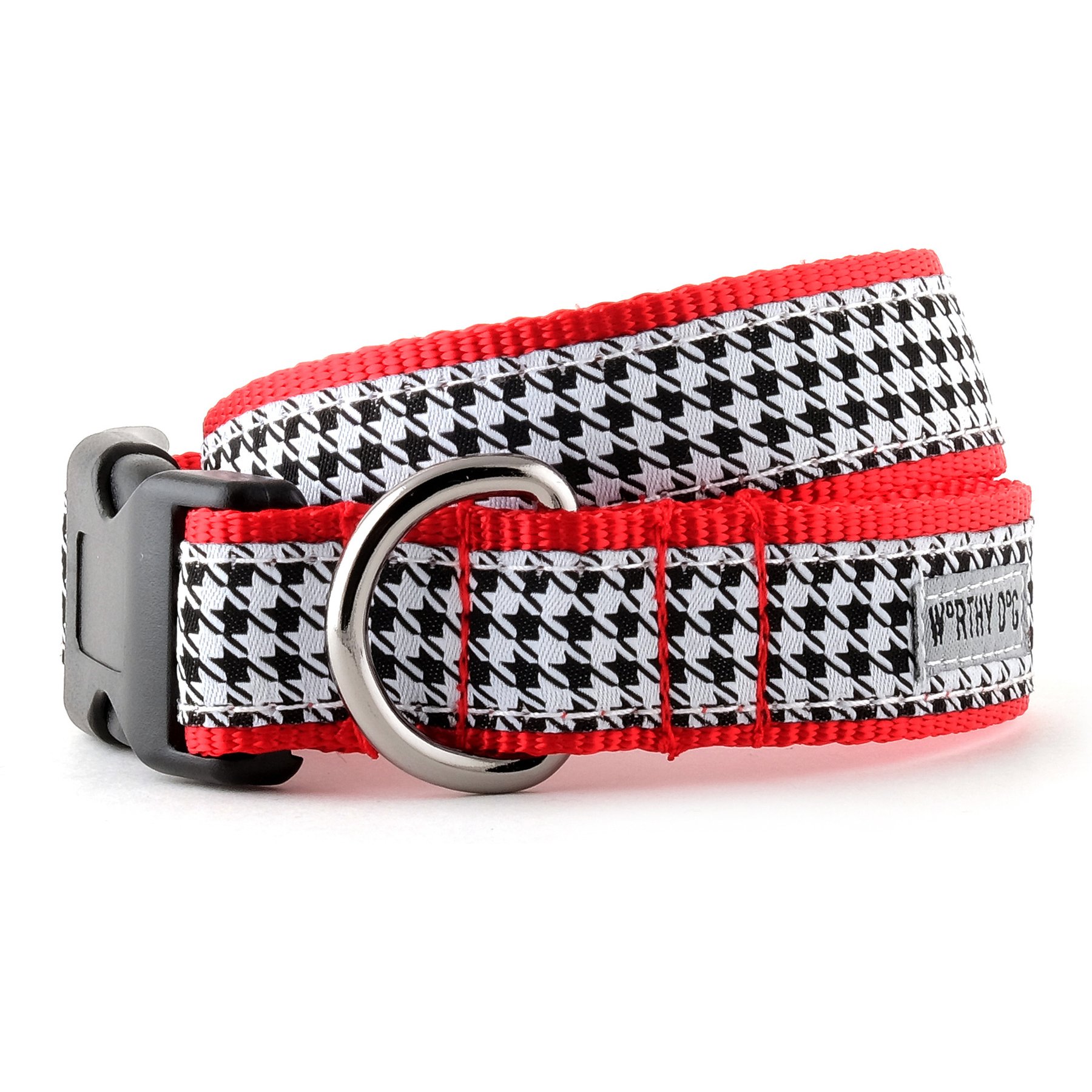 The Worthy Dog Houndstooth Dog Collar, Black, X-Large: 17 to 23-in neck, 1-in wide