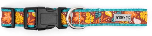 Show full view: The Worthy Dog Falling Leaves Dog Collar, Red, Medium: 11 to 17-in neck, 1-in wide slide 3 of 3