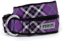 The Worthy Dog Bias Plaid Dog Collar, Purple, Large: 14 to 20-in neck, 1-in wide
