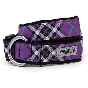 The Worthy Dog Bias Plaid Dog Collar, Purple, Small: 8 to 14-in neck, 5/8-in wide