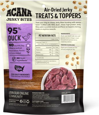 Show full view: ACANA Jerky Bites Duck Flavor Grain-Free High-Protein Dog Treats, 6-oz bag slide 3 of 9