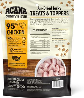 Show full view: ACANA Jerky Bites Poultry Flavor Grain-Free High-Protein Jerky Dog Treats, 6-oz bag slide 3 of 9