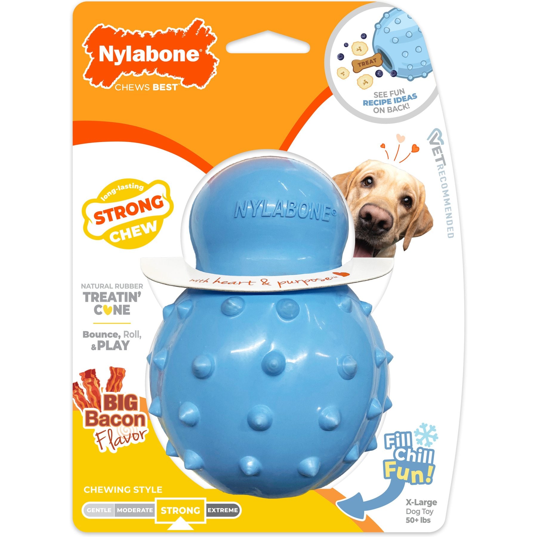 Nylabone Strong Rubber Stuffable Cone Treat Bacon Tough Dog Chew Toy, Blue, X-Large