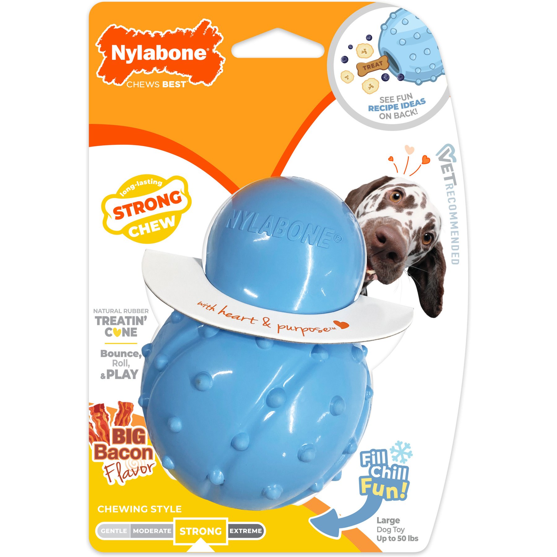 Nylabone Strong Rubber Stuffable Cone Treat Bacon Tough Dog Chew Toy, Blue, Large