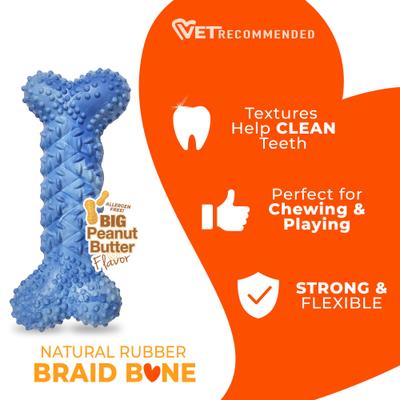 Show full view: Nylabone Strong Rubber Braid Bone Peanut Butter Tough Dog Chew Toy, Medium slide 4 of 12