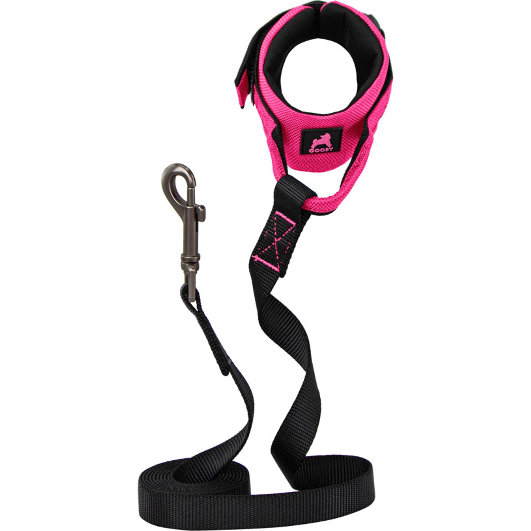 Gooby Easy Fit Wrist Band Neoprene Running Dog Leash, 6-ft long, 3/4-in wide, Hot-Pink