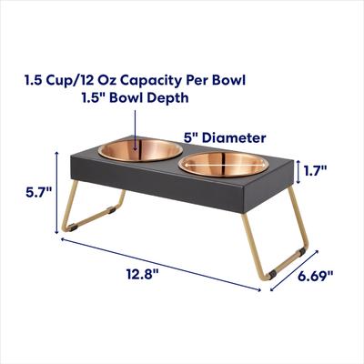 Show full view: Frisco Copper Stainless Steel Elevated Foldable Double Dog & Cat Bowls, Small: 1.5 cup slide 3 of 11