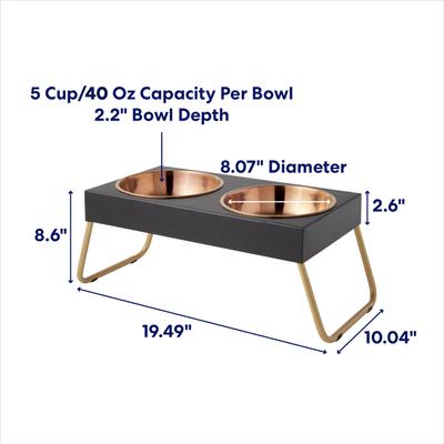Show full view: Frisco Copper Stainless Steel Elevated Foldable Double Dog & Cat Bowls, Medium: 5 cup slide 3 of 11