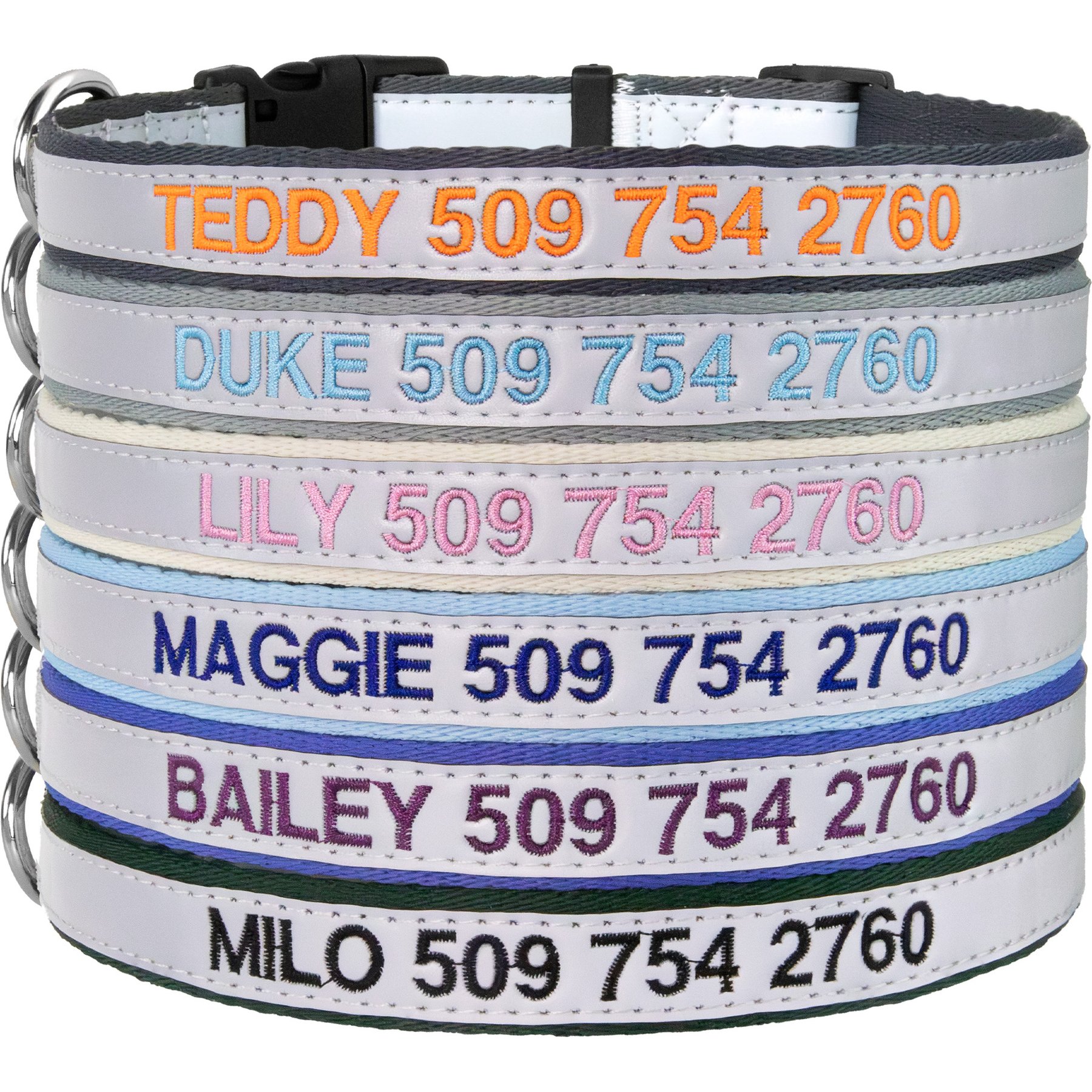 GoTags Nylon Personalized Reflective Nylon Dog Collar, Light Gray, Medium: 14 to 20.5-in neck, 3/4-in wide