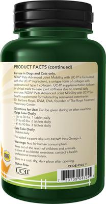 Show full view: NOW Pets UC-II Advanced Joint Mobility Dog & Cat Supplement, 60 Count slide 3 of 11