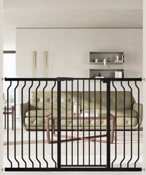 WAOWAO Extra Tall Pressure Mounted Metal Dog Gate 40.55-in x 47-64-in, Black