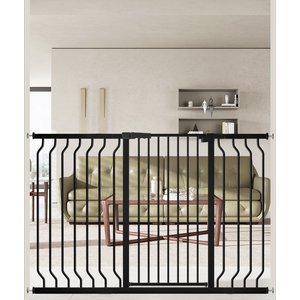 WAOWAO Extra Tall Pressure Mounted Adjustable Metal Pet Dog Gate, 40.55-in x 47-64-in, Black