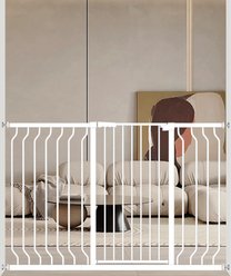 WAOWAO Extra Tall Pressure Mounted Metal Dog Gate 40.55-in x 47-64-in, White