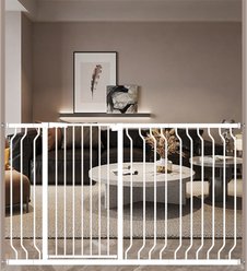 WAOWAO Extra Tall Pressure Mounted Metal Dog Gate 40.55-in x 57-75-in, White