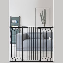 WAOWAO Extra Tall Pressure Mounted Metal Dog Gate 40.55-in x 33-47-in, Black