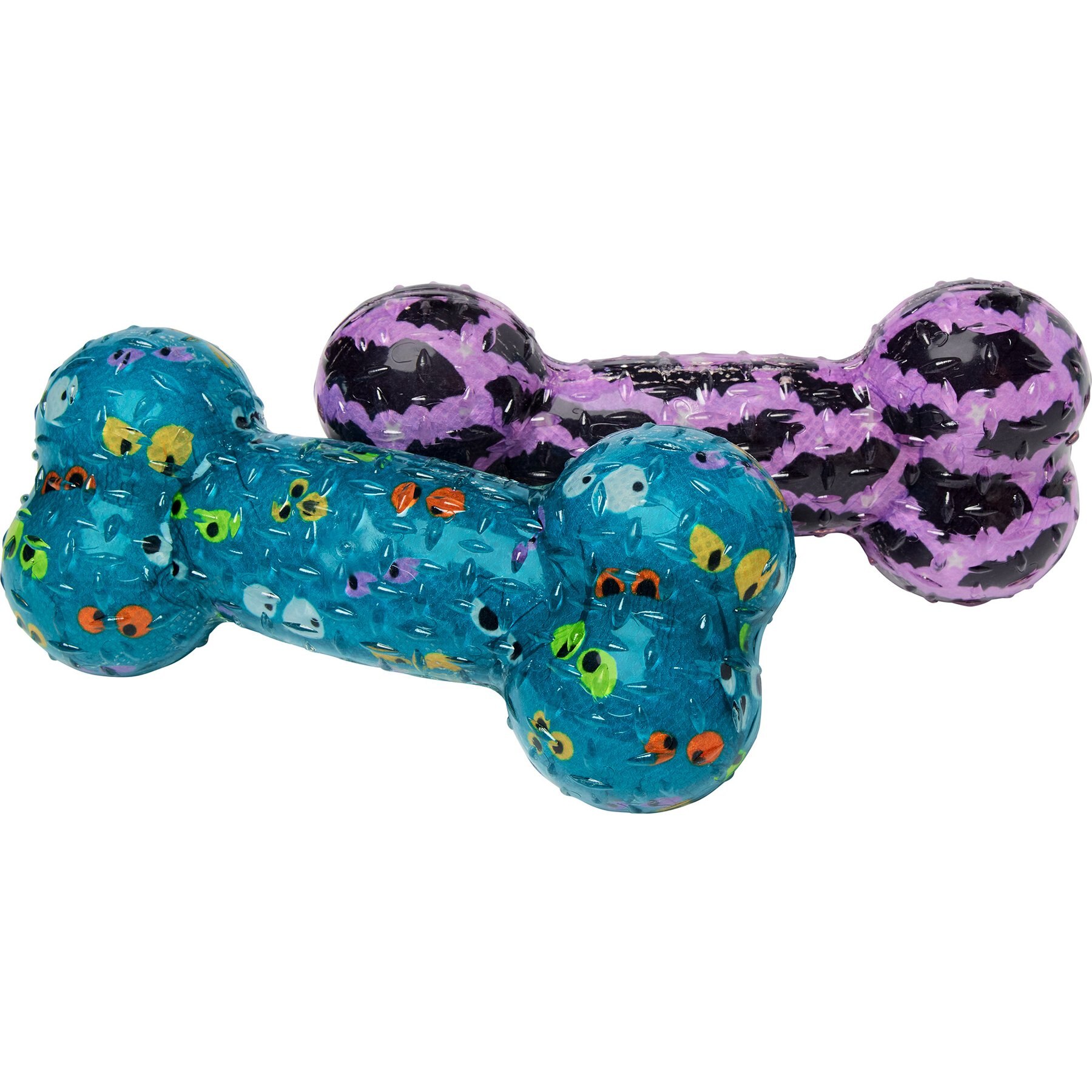 Frisco Halloween TPR Bone Squeaky Dog Toy, Bats & Monster Eyes, Medium/Large, 2 count