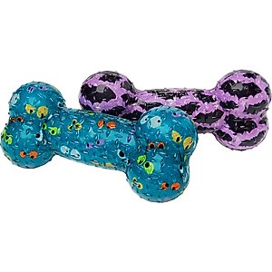 Frisco Halloween TPR Bone Squeaky Dog Toy, Bats & Monster Eyes, Medium/Large, 2 count