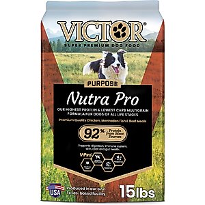 VICTOR Nutra Pro Active High Pro Activetein Low Carb Gluten-Free Dry Dog Food, 15-lb bag