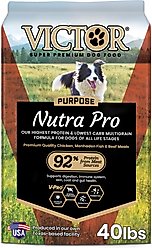 VICTOR Nutra Pro Active High Pro Activetein Low Carb Gluten-Free Dry Dog Food, 40-lb bag