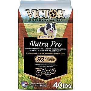 VICTOR Nutra Pro Active High Pro Activetein Low Carb Gluten-Free Dry Dog Food, 40-lb bag