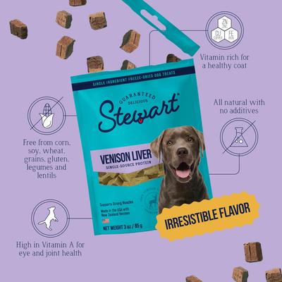 Show full view: Stewart Venison Liver Single Ingredient Freeze-Dried Dog Treats, 3-oz pouch slide 6 of 10