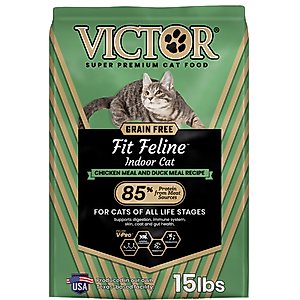 VICTOR Grain-Free Fit Feline Indoor Chicken & Duck Meal Healthy Weight Dry Cat Food, 15-lb bag