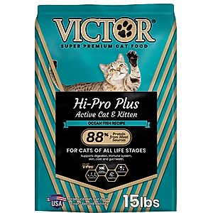 VICTOR Hi-Pro Plus Active Cat & Kitten Ocean Fish Recipe High Protein Dry Cat Food, 15-lb bag