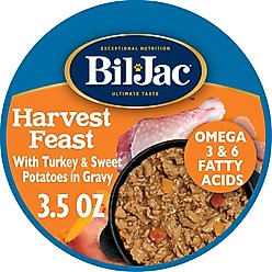 Bil-Jac Harvest Feast Turkey & Sweet Potatoes in Gravy Recipe Wet Dog Food, 3.5-oz tub, case of 12