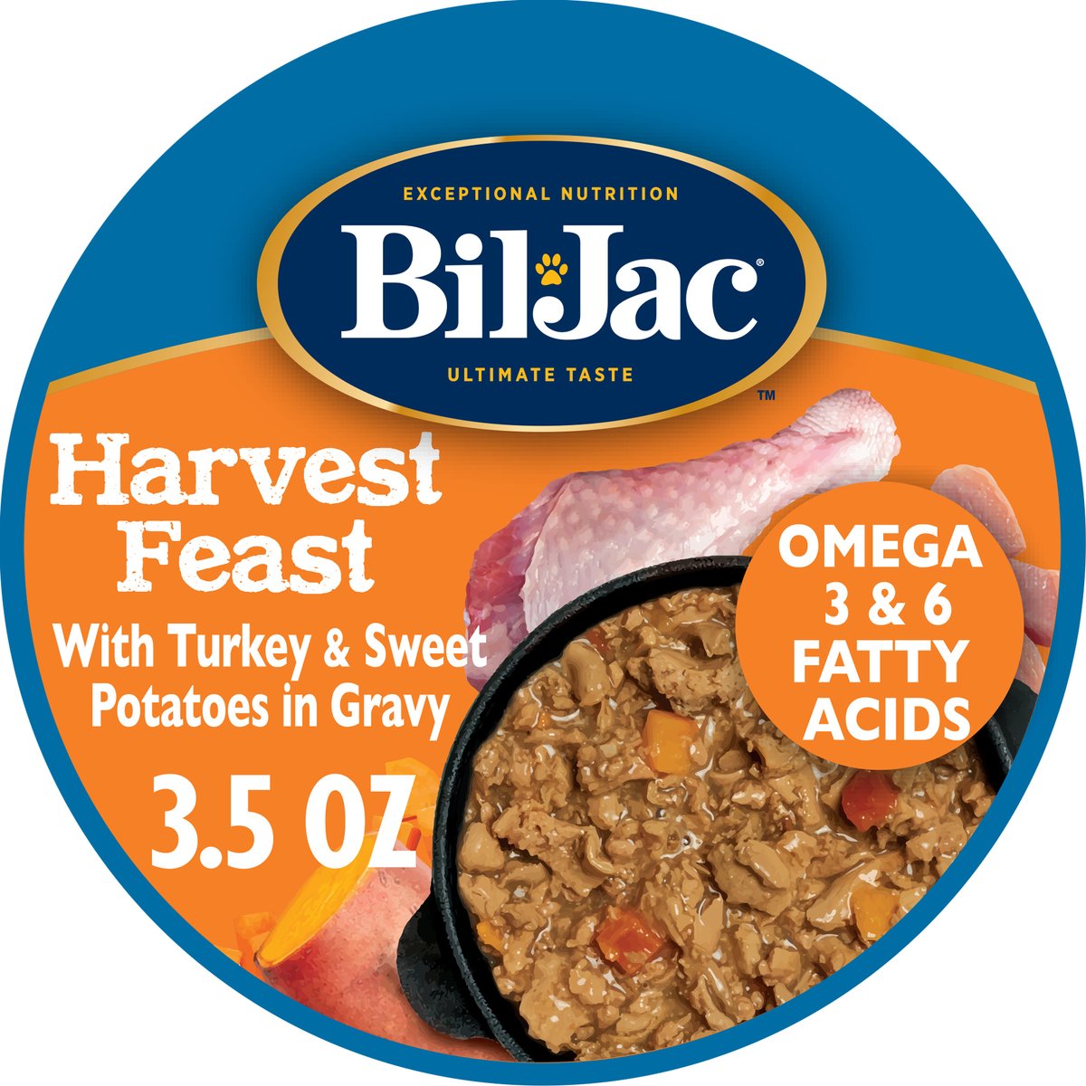 Bil-Jac Harvest Feast Turkey & Sweet Potatoes in Gravy Recipe Wet Dog Food, 3.5-oz tub, case of 12