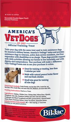 Show full view: Bil-Jac America's VetDogs Peanut Butter Flavor Training Dog Treat, 4-oz pouch slide 3 of 9