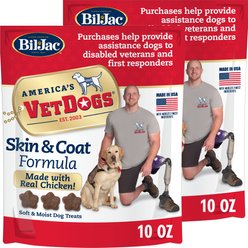 Bil-Jac America's VetDogs Skin & Coat Dog Treats, 10-oz bag, bundle of 2