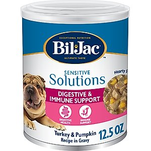 Bil-Jac Sensitive Solutions Turkey & Pumpkin Wet Dog Food, 12.5-oz can, case of 12