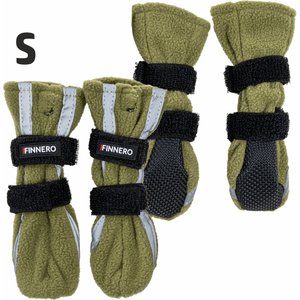 FinNero Halla Reflective Soft Fleece Dog Booties, Green, Small