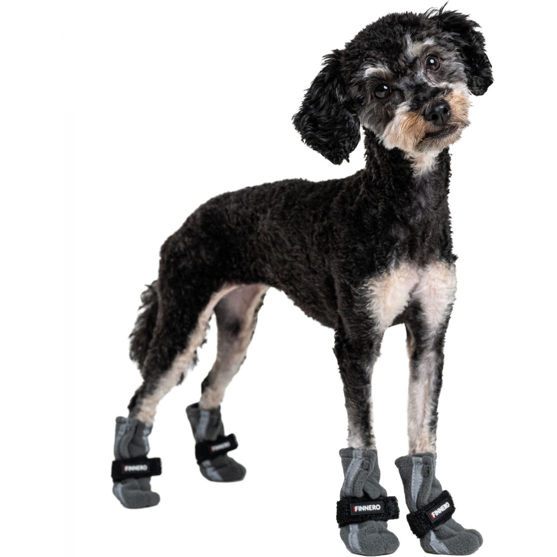 FinNero Halla Reflective Soft Fleece Dog Booties, Grey, Medium