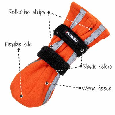 Show full view: FinNero Halla Reflective Soft Fleece Dog Booties, Orange, Medium slide 3 of 6