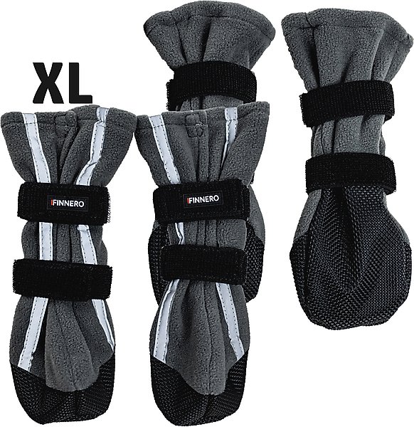 Show full view: FinNero Halla Reflective Soft Fleece Dog Booties, Grey, X-Large slide 2 of 7