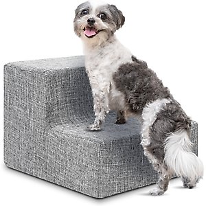 Best Pet Supplies CertiPUR-US Certified Foam Foldable Dog Steps, Ash Gray Linen, 2-Steps